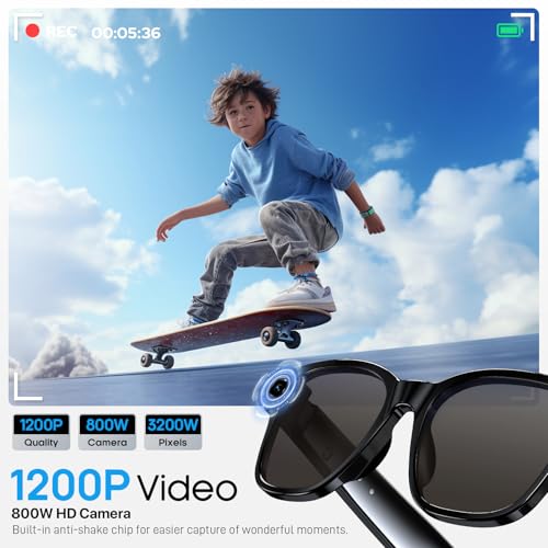 AI Smart Glasses with 800mp Camera Real-Time Translation in 139 Languages,1200p Video Recording,Open-Ear Audio,Object Recognition for iOS Android