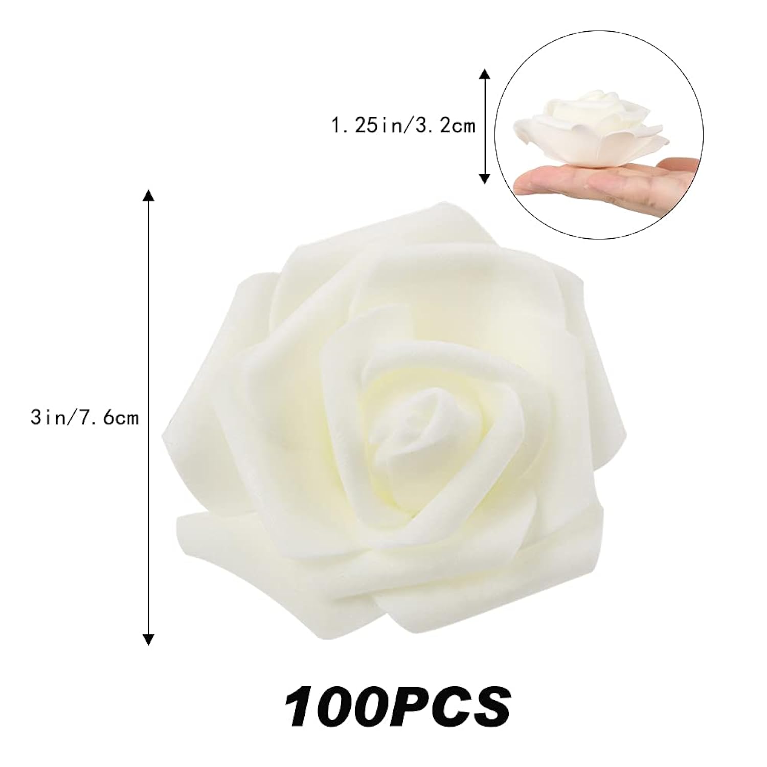 Artificial Rose Flower Heads, 100Pcs Ivory Fake Roses Artificial Flower Foam Rose For Diy Wedding Bouquets Centerpieces Arrangements Party Baby Shower Home Decor (Stemless, Ivory)