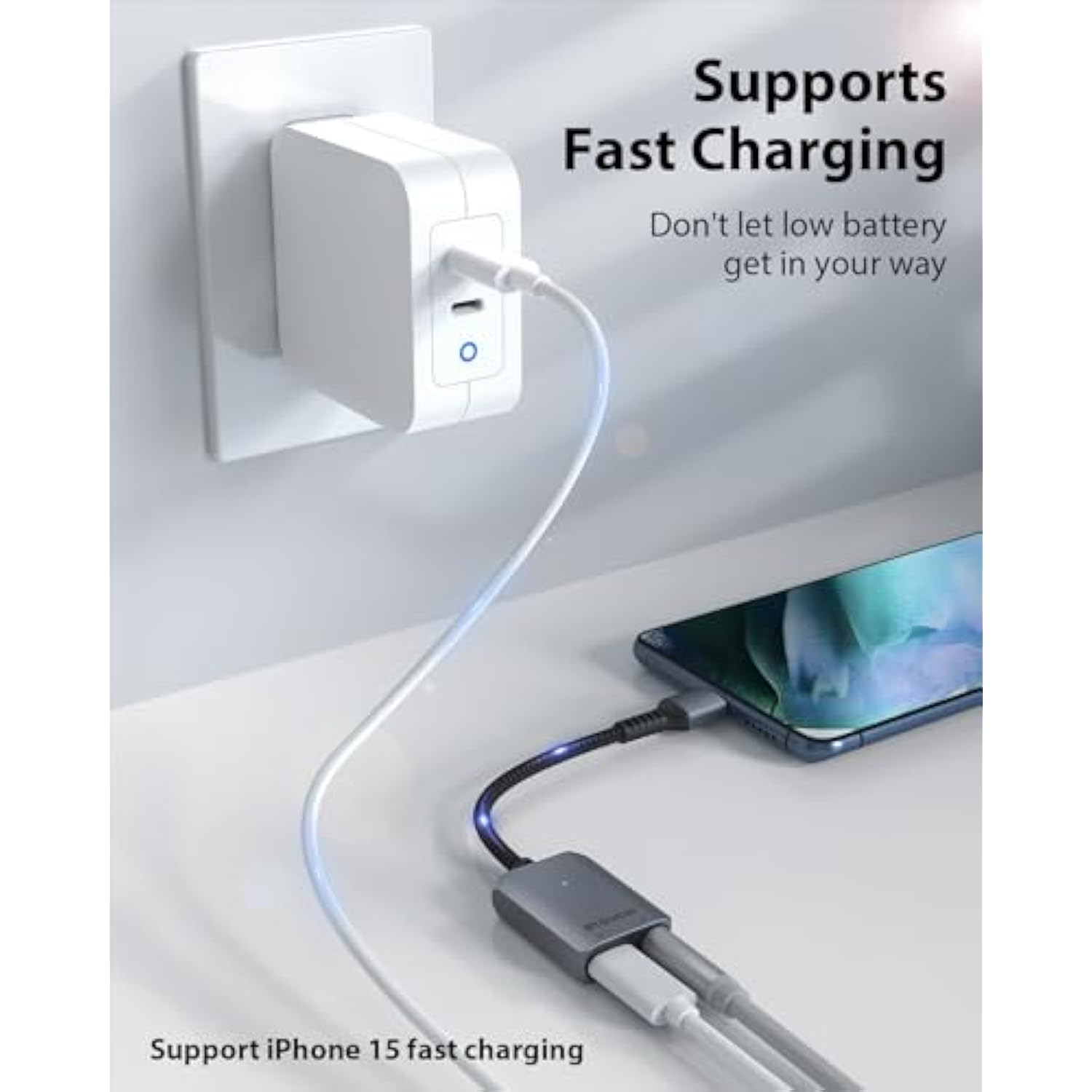 2-In-1 Usb C To 3.5Mm Headphone Charge Adapter Aux Mic Jack With Pd Fast Charging High Resolution Dac For Earphones Iphone 17 16 15, Galaxy S25 /24/S24+/S23/S22/S21, Ipad Pro, Pixel 9/8/7