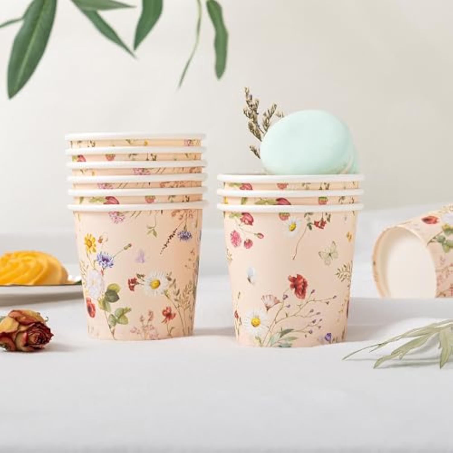 3Oz Bathroom Cups[150 Pack] Disposable Paper Dixie Cup, Elegant Vintage Floral Small Mouthwash Cups, Hot/Cold Beverage Coffee, Dessert For Birthday Parties, Home-Use, Picnics, Ceremonies