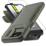 Heavy Duty Rugged Shockproof Protective Case for iPhone 16e/17e 6.1 Inch - 2 in 1 Built-in Slide Camera Cover and Screen Protector (Pine Green)