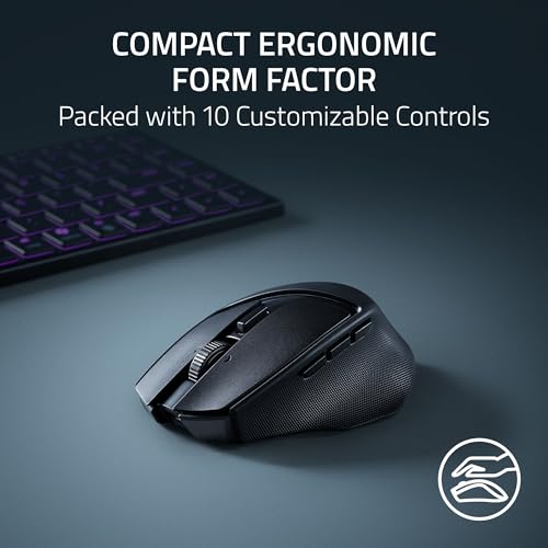 Basilisk Mobile Portable Ergonomic Wireless Gaming Mouse: 10 Programmable Controls Hyperscroll - Optical Switches Gen-3 - Long Battery Life - Ai Prompt - 2.4 Ghz, Bluetooth, Usb C