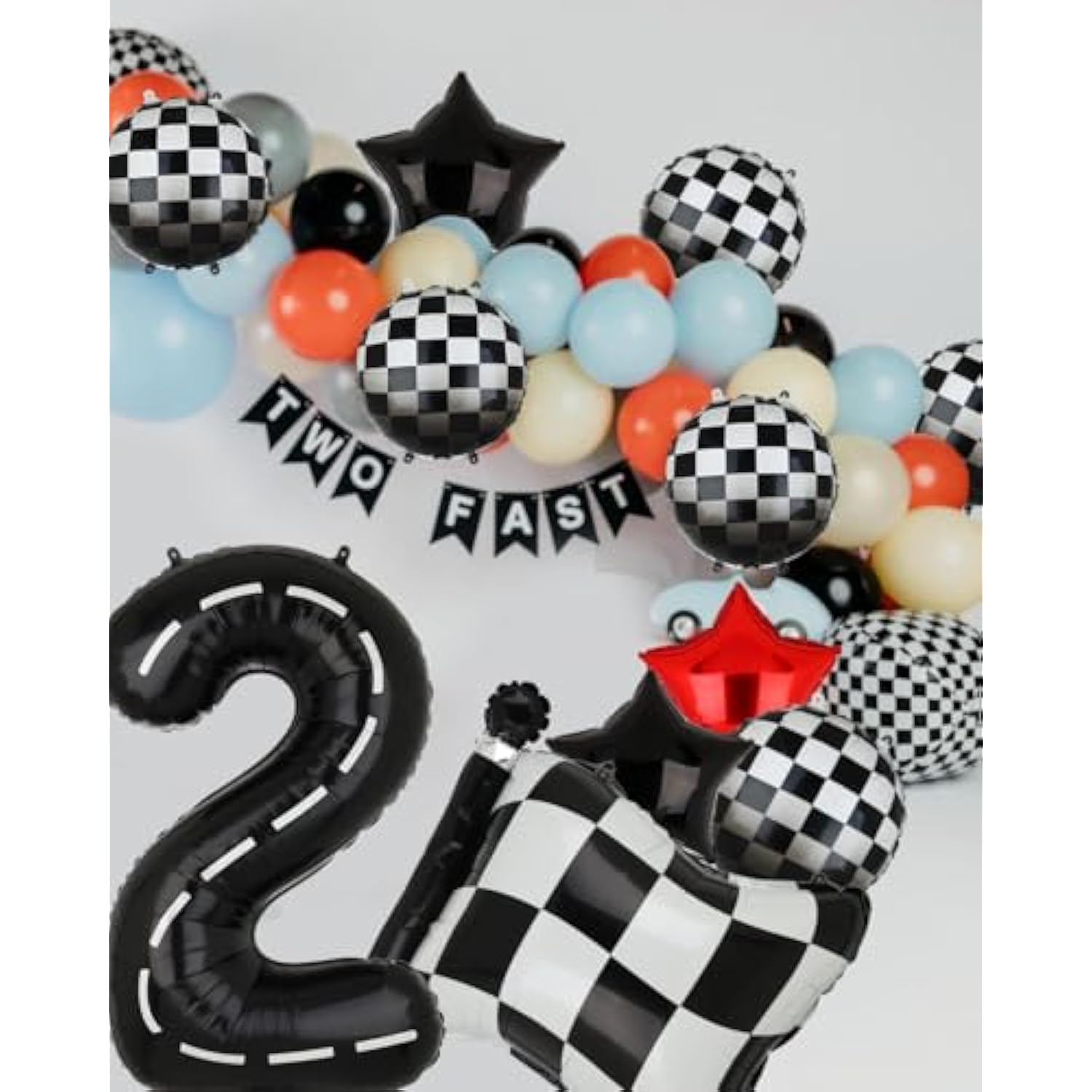 Two Fast Birthday Balloons: 40" Racetrack Number 2, Race Car Theme (5pcs)