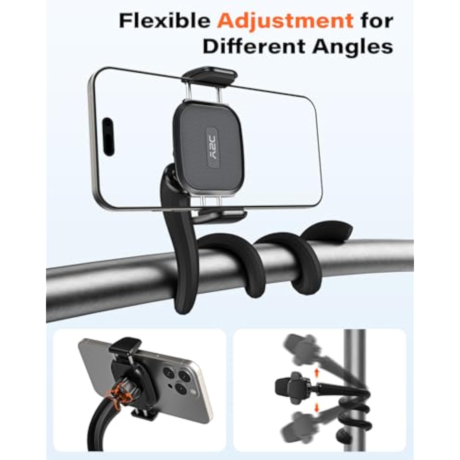 Flexible Phone Holder For Treadmill, Peloton, Stroller, Shopping Cart, Desk, Portable Gooseneck 16.5” Long Arm Phone Mount For 4.7”-6.9" Smartphones
