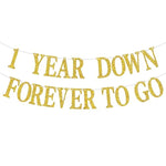 1 Year Down Forever To Go Banner, 1 Year Of Marriage Gift, Happy 1St Wedding Anniversary Party Decoration Supplies, Gold Glitter
