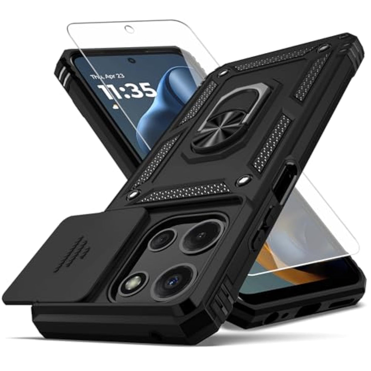Moto G 5G 2025 Case with Camera Cover, HD Screen, Kickstand Shockproof Black