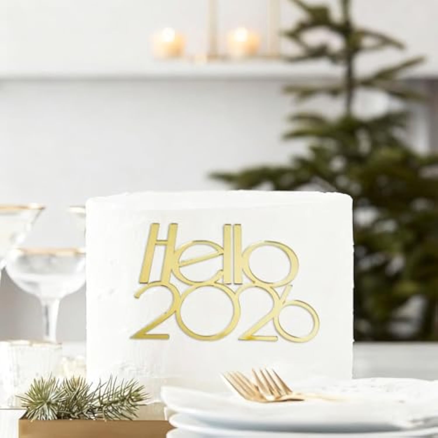 Golden Acrylic Hello 2026 Cake Topper for New Year’s Eve Party Decor