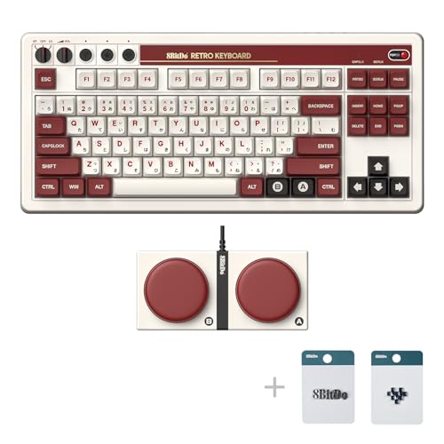 87 Keys Retro Mechanical Keyboard Bluetooth/2.4G/USB-C, Hot Swappable, Dual Super Programmable Buttons, Volume knob for Windows and Android - Fami