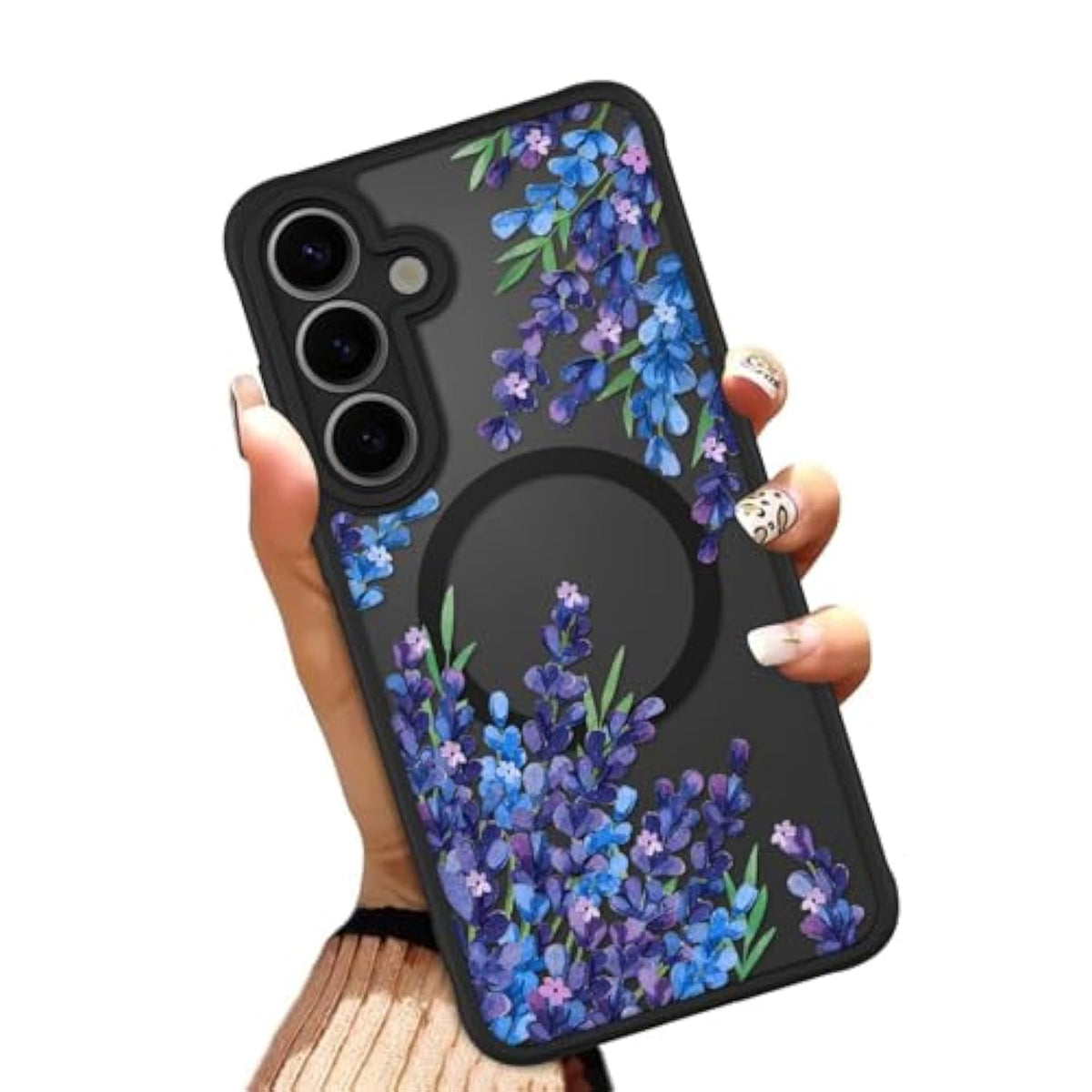 OOK Case for Samsung Galaxy S25 Plus 6.7 Inch (Wireless Charging Compatible) Purple Floral Flowers Lavender Translucent Phone Cover Soft TPU + Hard PC Anti-Scratch Shockproof Magnetic Case for Women