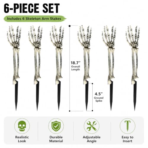 6PC Realistic Skeleton Arm Stakes Halloween Decorations for Lawn Stakes Garden Groundbreaker Halloween Skeleton Decoration