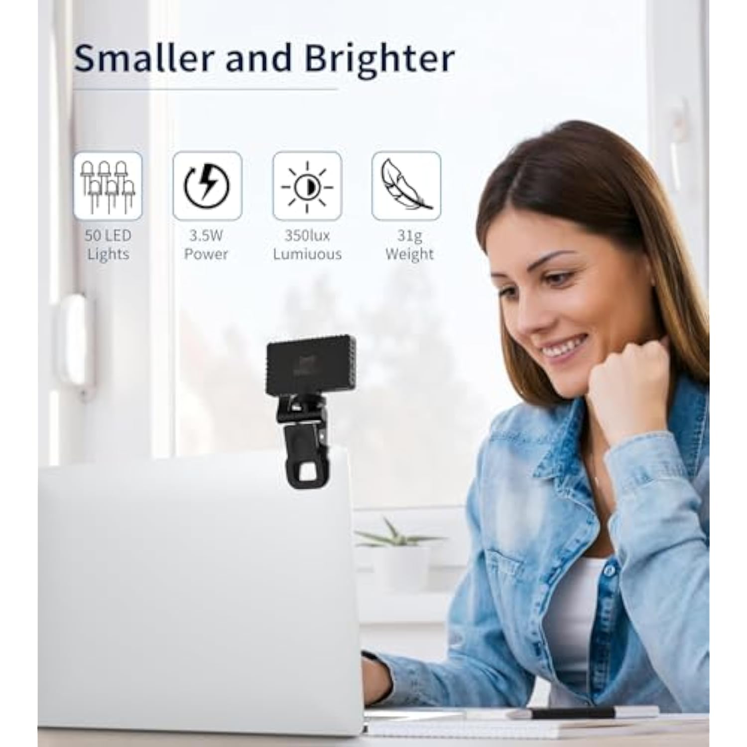 Small Selfie Light, Phone Light With Metal Hotshoe And Clip,50 Led Portable Rechargeable Single Color Video Light For Phones,Iphone, Laptops And Cameras, Selfie, Video Conference, Tiktok