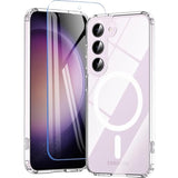 For Samsung Galaxy S23 Case With 200% Stronger Magnetic,S23 Phone Case With Screen Protector,Anti-Yellowing Military-Grade Protection Slim Galaxy S23 Case 5G-Anti-Scratch Shockproof Cover-Clear