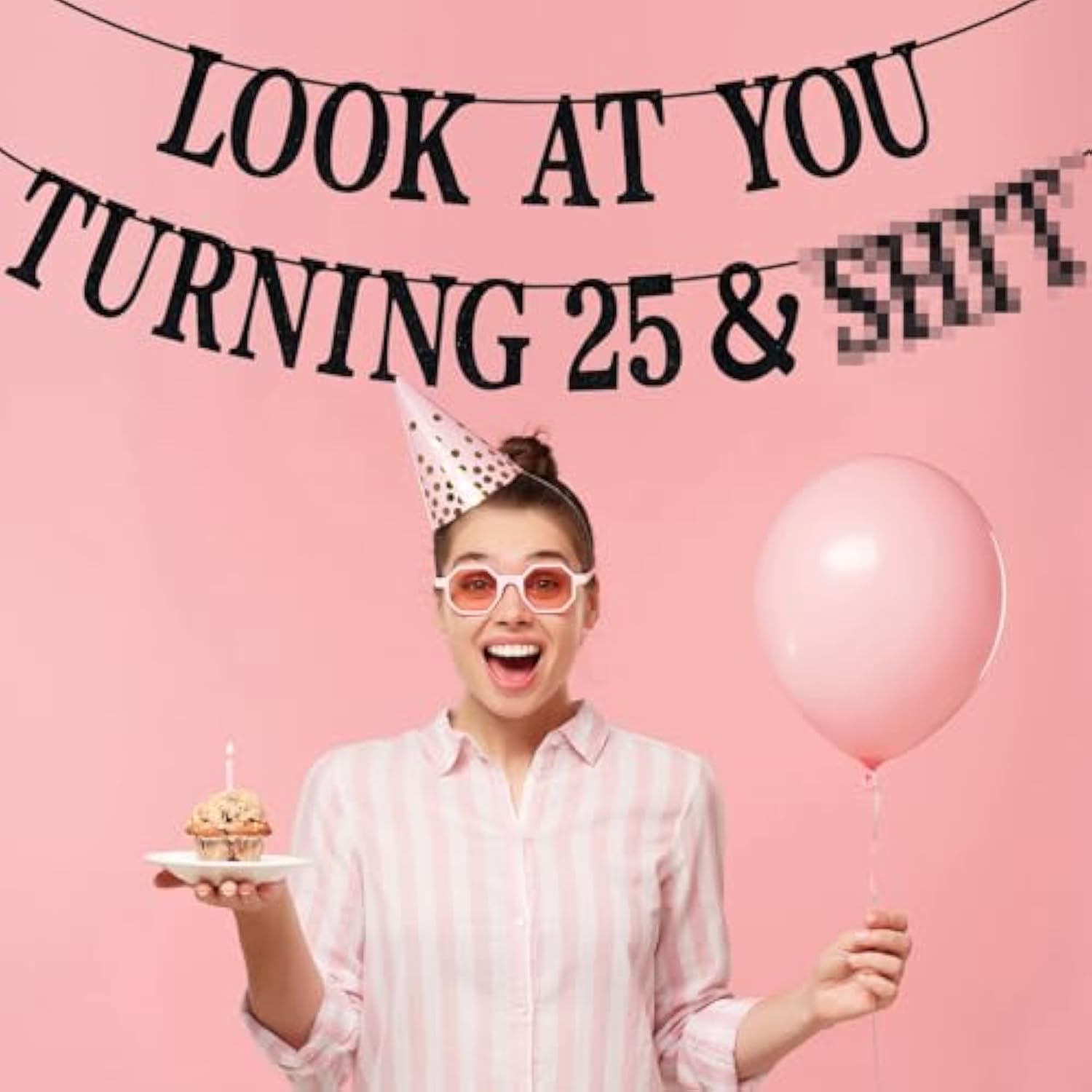 Black Glitter Look At You Turning 25 Banner Funny 25th Birthday Decorations