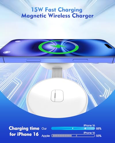 Magnetic Wireless Charging Station 3in1 Fast iPhone Charging Pad Foldable Travel MagSafe Charger Station Dock  Mag-Safe Charger for iPhone 17