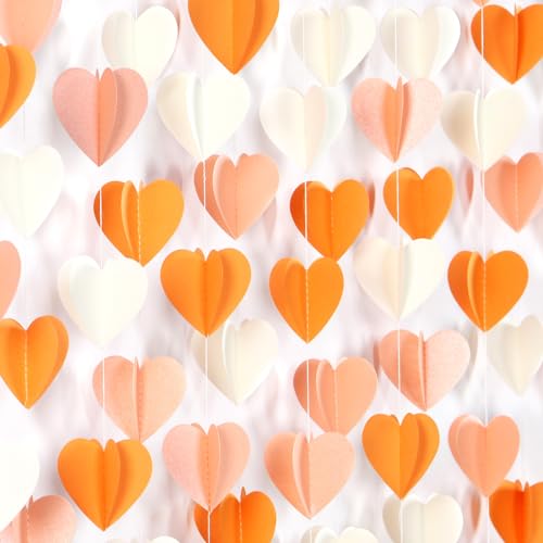 Beige-Orange Peach Fall Party-Decorations Heart-Garland - 39Ft Autumn Thanksgiving Birthday Boho Hanging Paper Streamers Banner,Birthday Bachelorette Baby Bridal Shower Engagement Decor