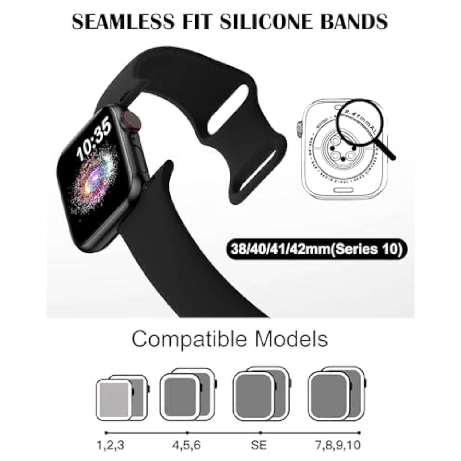 Sport Band for Apple Watch 38-49mm Soft Silicone Strap Black Unisex