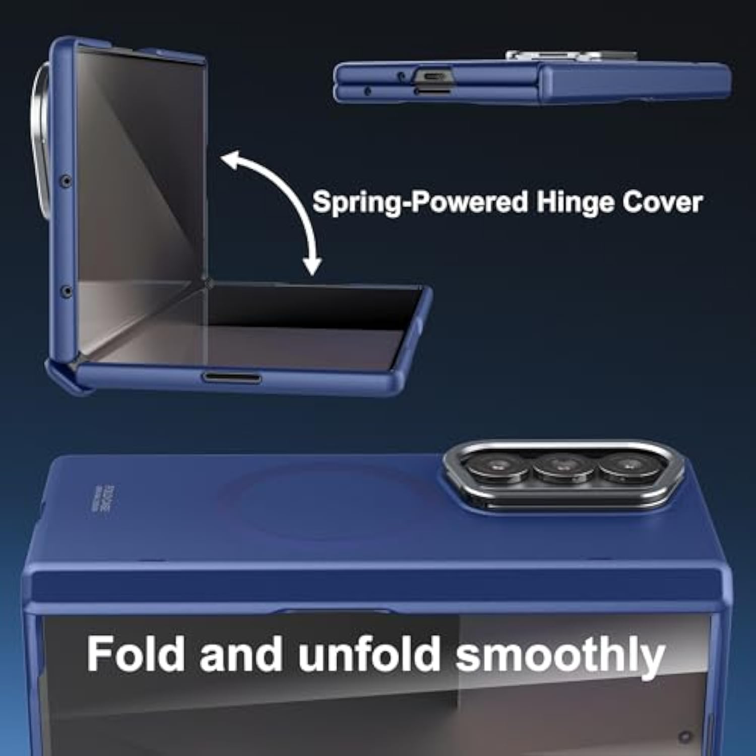 Magnetic For Samsung Galaxy Z Fold 7 Case, Built-In Cover Screen Protector Hinge Protection Stand, Compatible With Magsafe, Full Protection Phone Case With Magnets For Z Fold7 - Blue