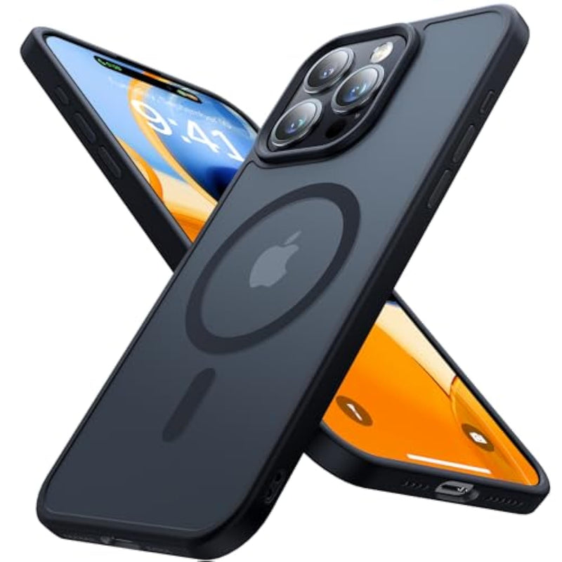 Strong Magnetic For Iphone 15 Pro Max Case, [Compatible With Magsafe] [Military-Grade Drop Tested] Shockproof Protective Slim Translucent Matte Cover For Iphone 15 Pro Max Phone Case, Black