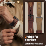 Leather Band Compatible with  Watch Ultra 3/2/1 Band 49mm 46mm 45mm 44mm 42mm Men, Top Grain Leather Replacement Strap for iWatch series 11 10 9
