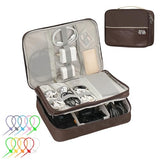 Electronics Accessories Organizer Bag, Waterproof Double Layertravel Cable Organizer Case For Cords, Charger, Power Bank,Hard Drive, Mouse -Shockproof Tech Storage Pouch (Classic-Two Layers-Brown)