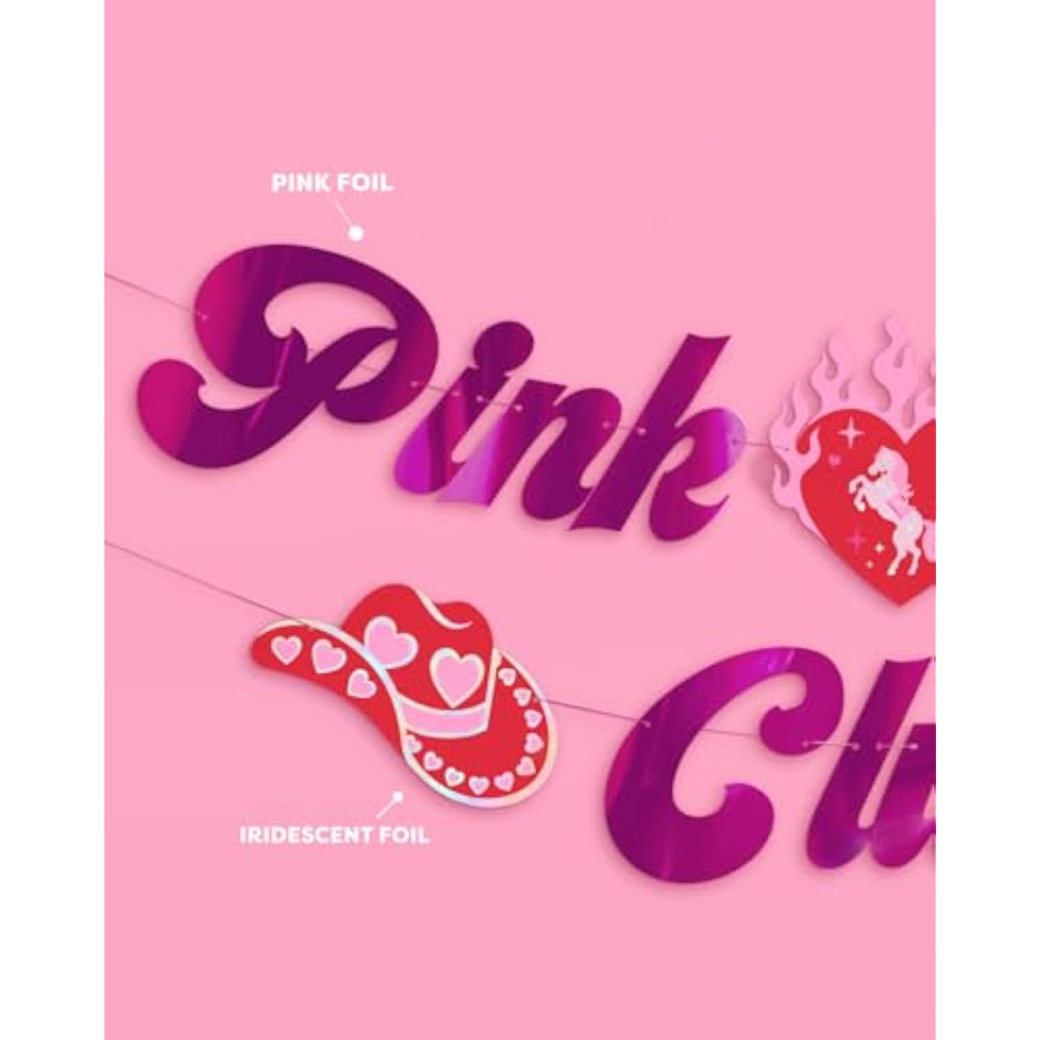 Pink Pony Club Banner - Pink Foil | 5 Ft. | Bachelorette Decorations, Birthday Party Sign, Concert Bday Background, Cowgirl Bach Supplies