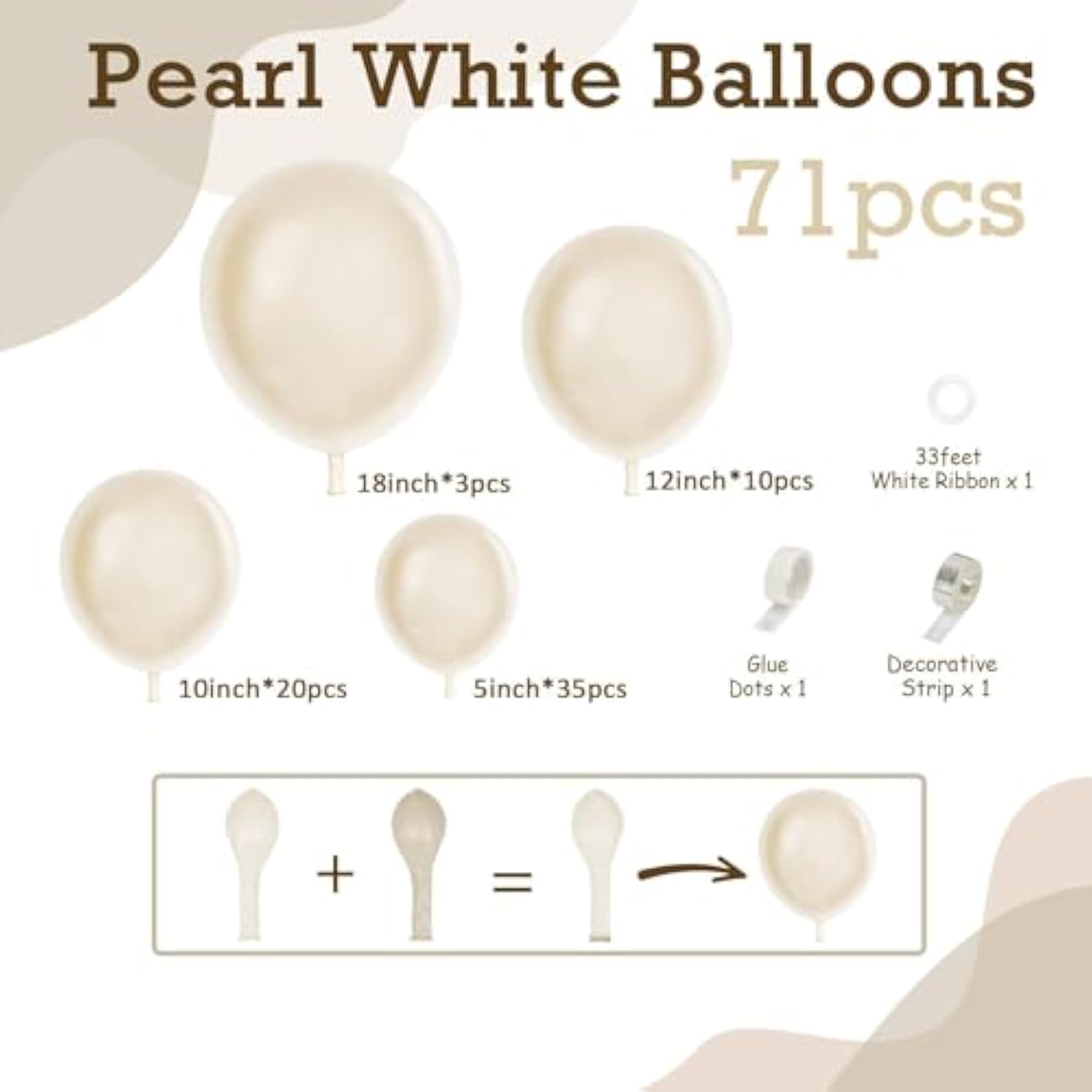 Pearl White Balloons, Double Stuffed White Balloons Different Sizes 5/10/12/18 Inch Pearl Balloon Arch Garland Kit For Wedding Engagement Bridal Baby Shower Birthday Party Decorations