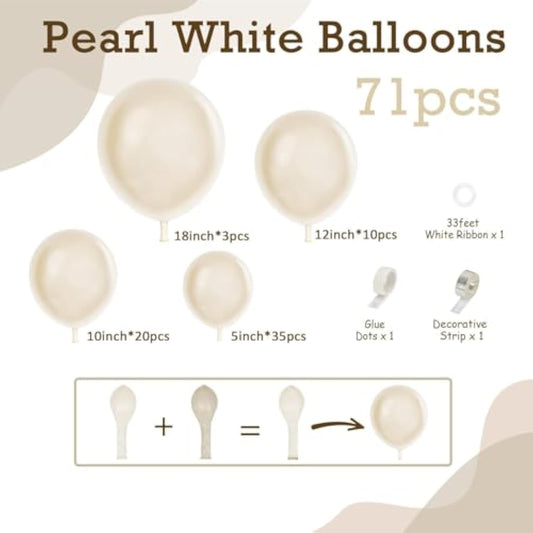 Pearl White Balloons, Double Stuffed White Balloons Different Sizes 5/10/12/18 Inch Pearl Balloon Arch Garland Kit For Wedding Engagement Bridal Baby Shower Birthday Party Decorations