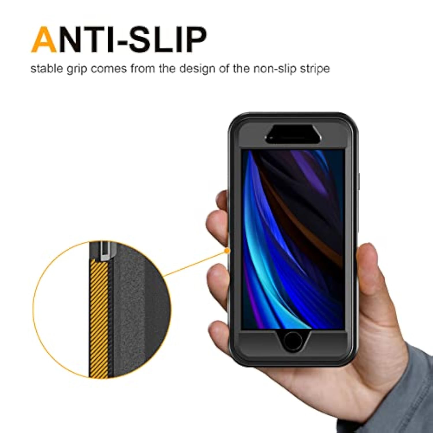 For Iphone Se Case 2022/2020/3Rd/2Rd,Iphone 8/7 Case [Shockproof] [Dropproof] [ Grade Drop Tested] With Non-Slip Removable Heavy Duty Full Body Phone Case-Black