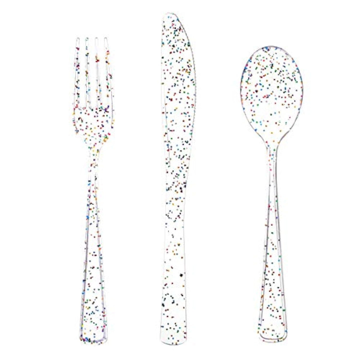 360Pcs Clear Plastic Silverware, Glitter Disposable Cutlery With Colorful Design,120 Forks,120 Knives,120 Spoons,Perfect For Parties Birthday