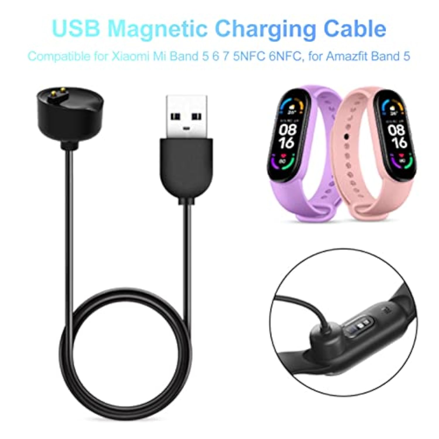 Usb Charger Compatible For Mi Band 5 6 7 5Nfc 6Nfc For Band 5, 3.3Ft Magnetic Charging Cable, 5V 1A Replacement Usb Cord