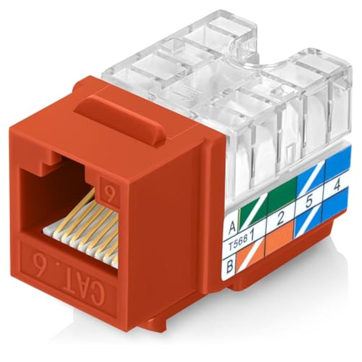 90° Angled Cat6/5E Keystone Jack In Orange - Slim Profile Rj45 Ethernet Connec