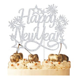Happy New Year 2025 Cake Topper Silver Glitter Party Decor