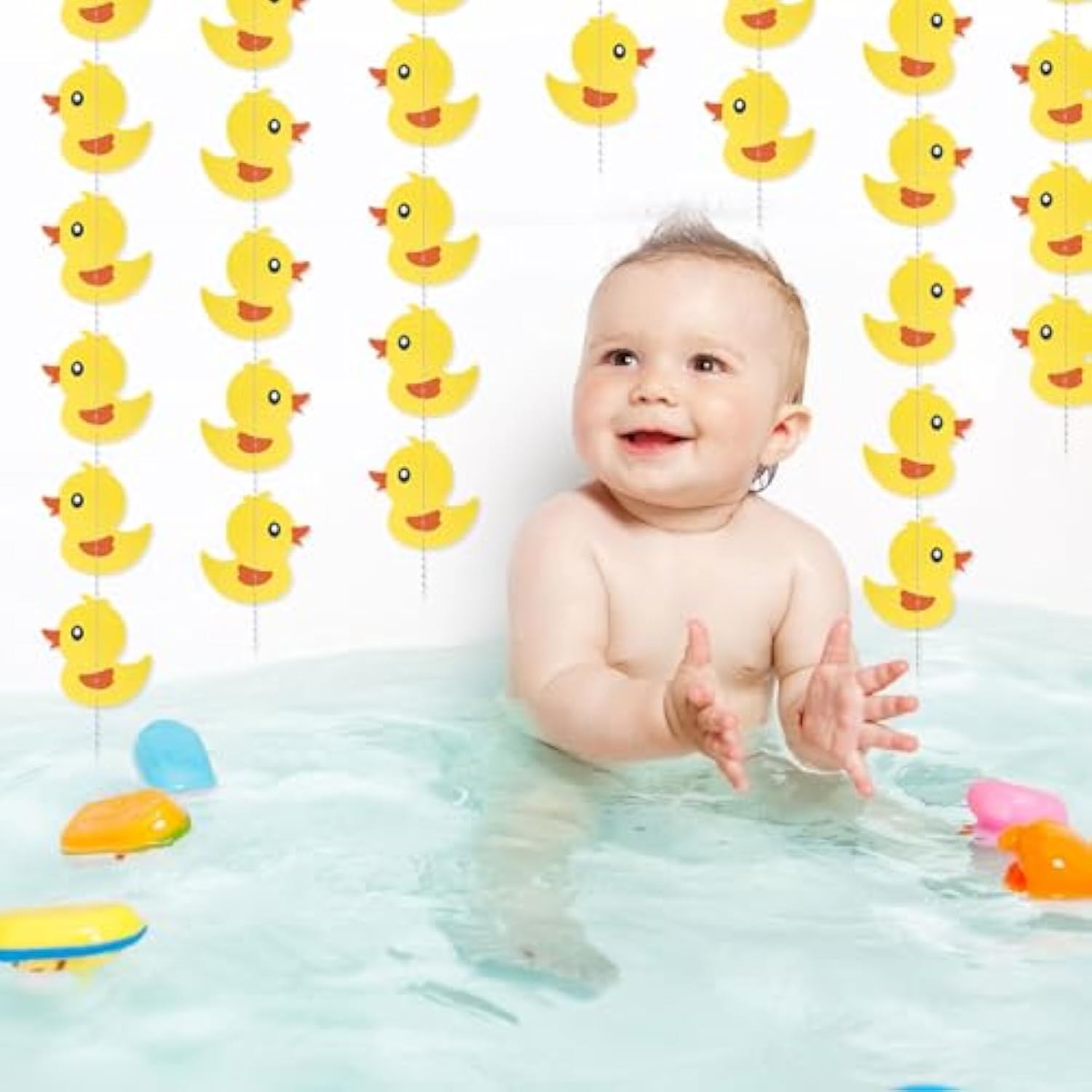 8Pcs Duck Garland Banner, Double Sided Cute Rubber Duck Banner Photo Backdrop Flag Perfect Birthday Themed Party Favors Hanging Decorations And Photo Booth Props (Yellow)