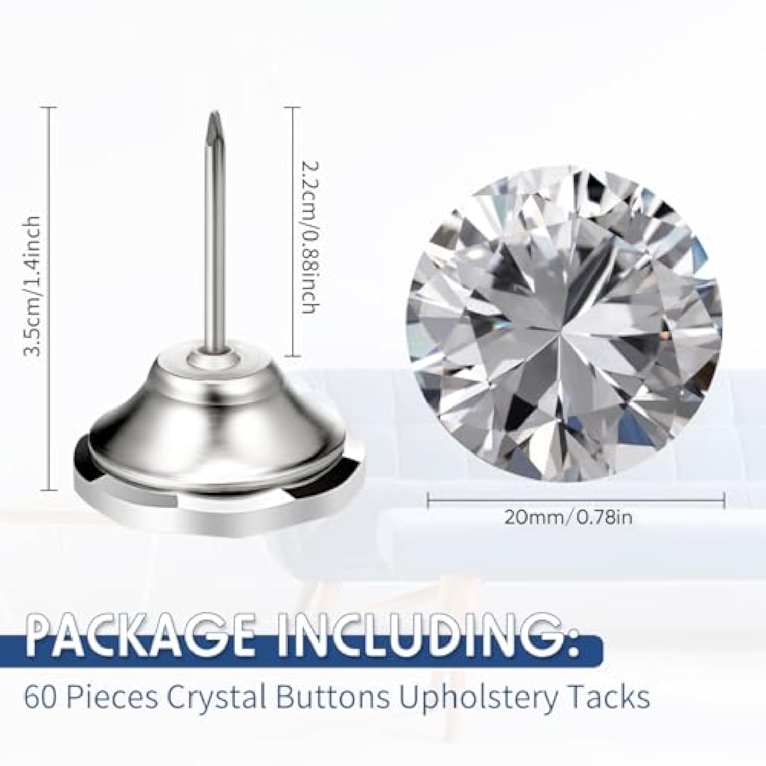 60 Pieces Crystal Upholstery Nails Crystal Upholstery Buttons Crystal