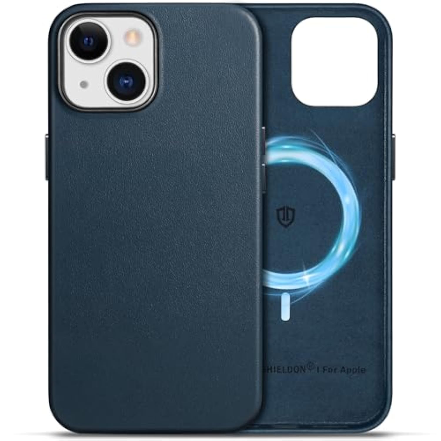 SHIELDON Genuine Leather Case for iPhone 15 2023, Magnetic Wireless Charging Slim Non-Slip Anti-Scratch Shock-Absorbent Phone Case Cover with Metal Buttons Compatible with iPhone 15 6.1" - Navy Blue