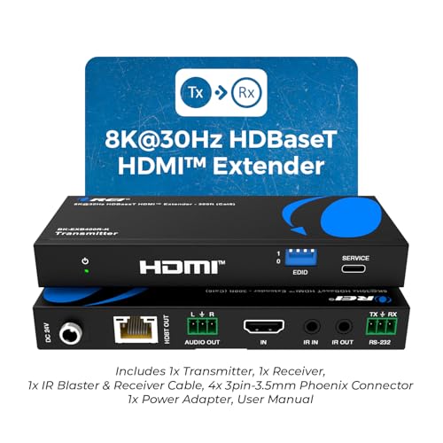 4K @ 120Hz HDMI Over Ethernet Extender Balun - HDBaseT UltraHD 8K@30hz CAT6/7 Cable with HDR, CEC & IR Control, RS-232 Up to 400 Ft Power Over Cable