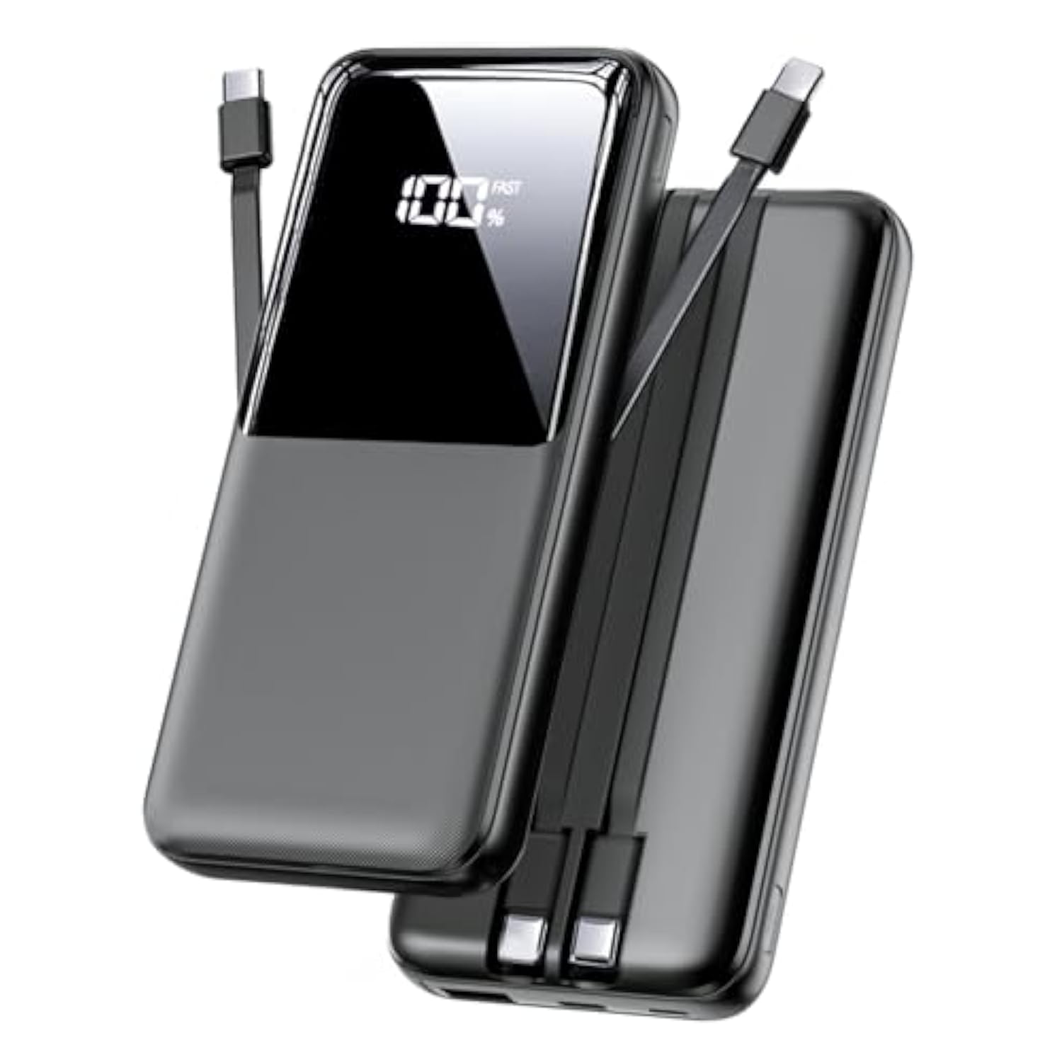15000mAh Portable Charger, Fast Power Bank with Built-in USB-C & iOS Cables