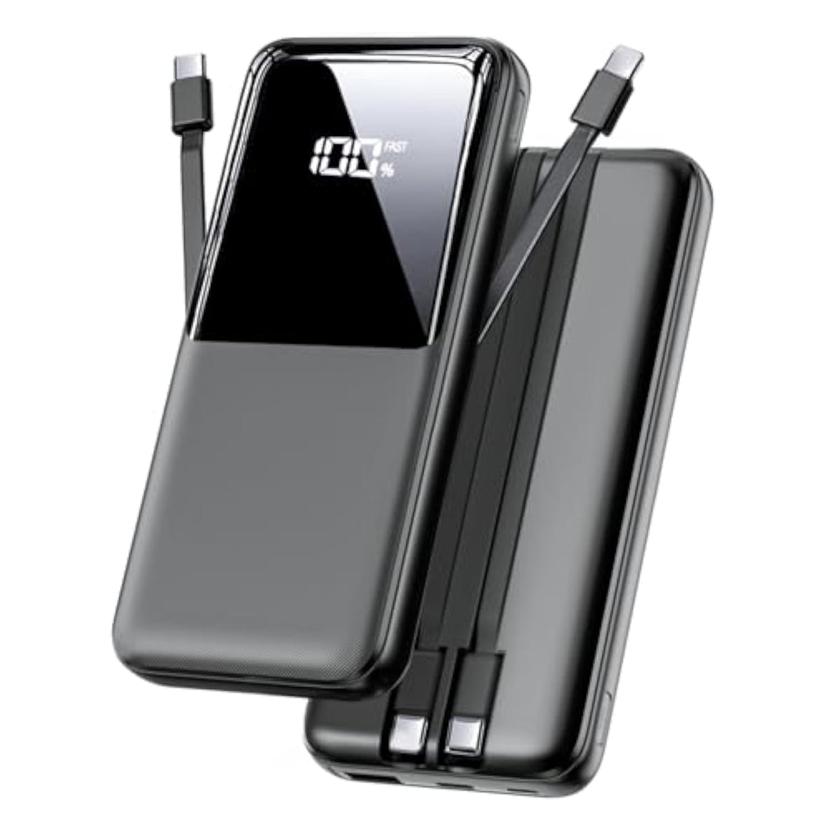 15000mAh Portable Charger, Fast Power Bank with Built-in USB-C & iOS Cables