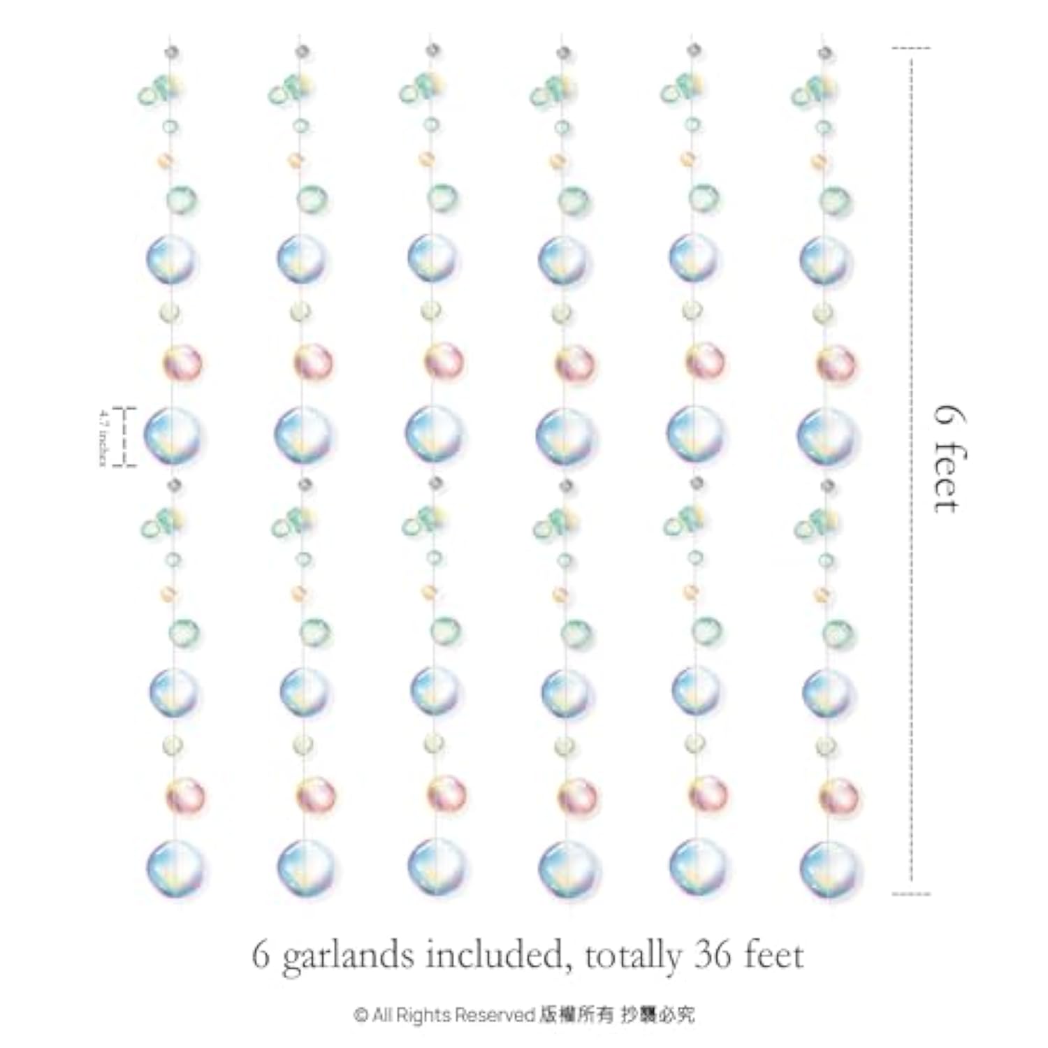 4 Strings Flat Mermaid Party Decoration Rainbow Bubble Garlands Transp