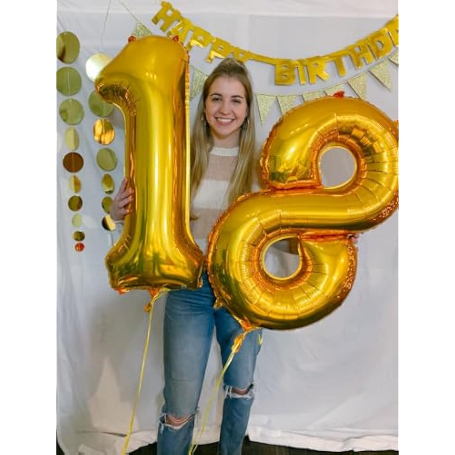 Gold Number 18 Balloon 40 Inch, 18 Number Balloons, 18Th Gold Birthday Decorations, 18 Year Old Girls Boys Golden Party Supplies