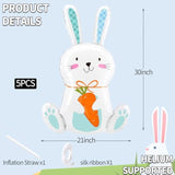 5 Pieces 30 Inches Large Easter Bunny Foil Balloons, Cute White Rabbit With Carrot Mylar Balloons For Easter Day Party Supplies, Spring Baby Shower, And Birthday Decorations