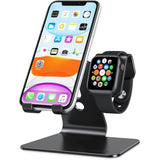 OMOTON Stand for Apple Watch - 2 in 1 Universal Desktop Stand Holder (Not Include Charger) for All iPhone 16 15 14 13 12 and Apple Watch Series 9/8/SE2/7/6/SE/5/4/3/2 (Both 38/40/41/42/44/45mm)-Black