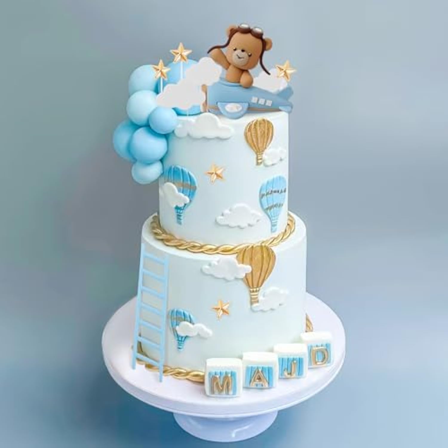 Blue Airplane Cake Topper for Time Flies 1st Birthday and Baby Shower Decor