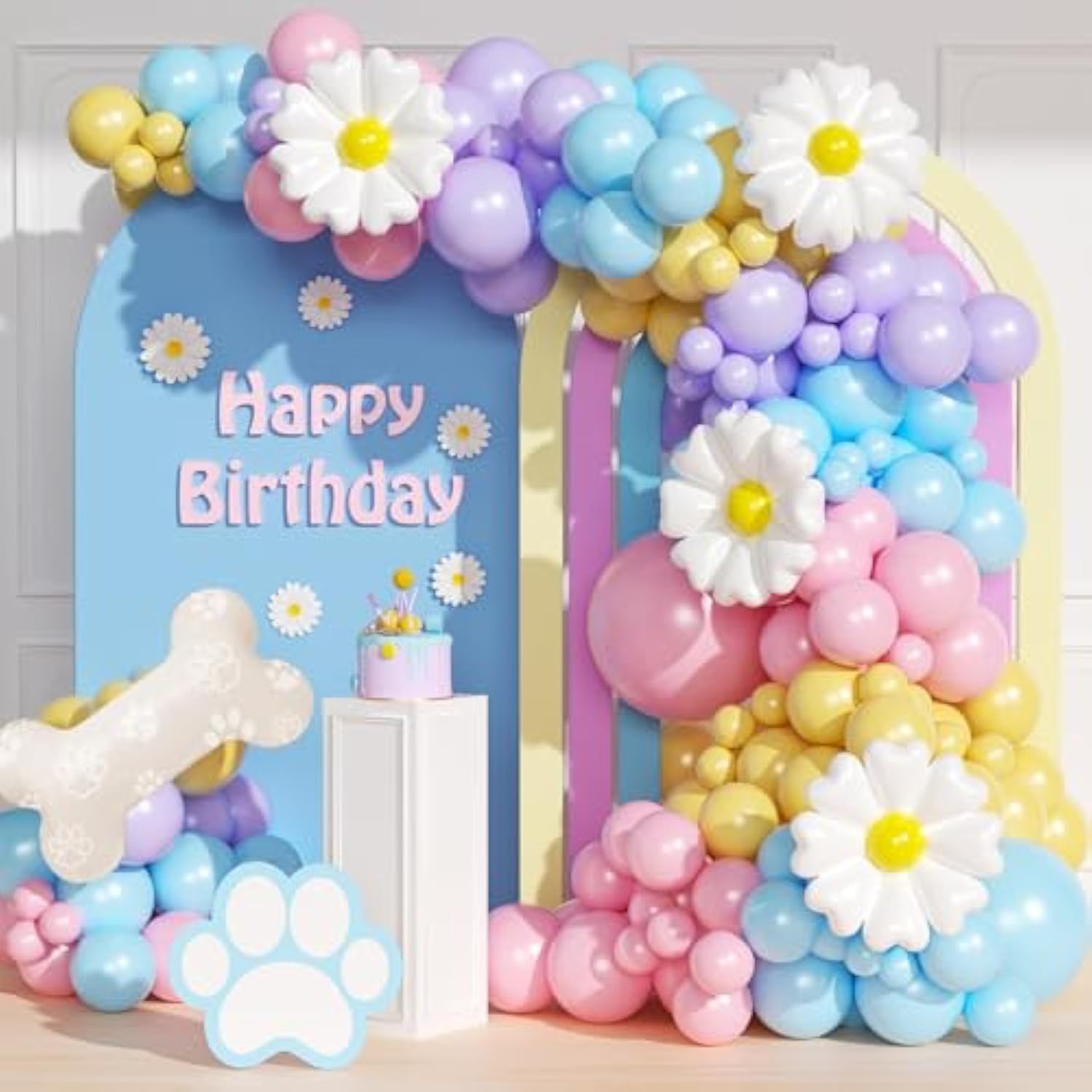 161Pcs Blue Balloon Arch Kit, Dog Paw Party Decor with Daisy & Bone Balloons