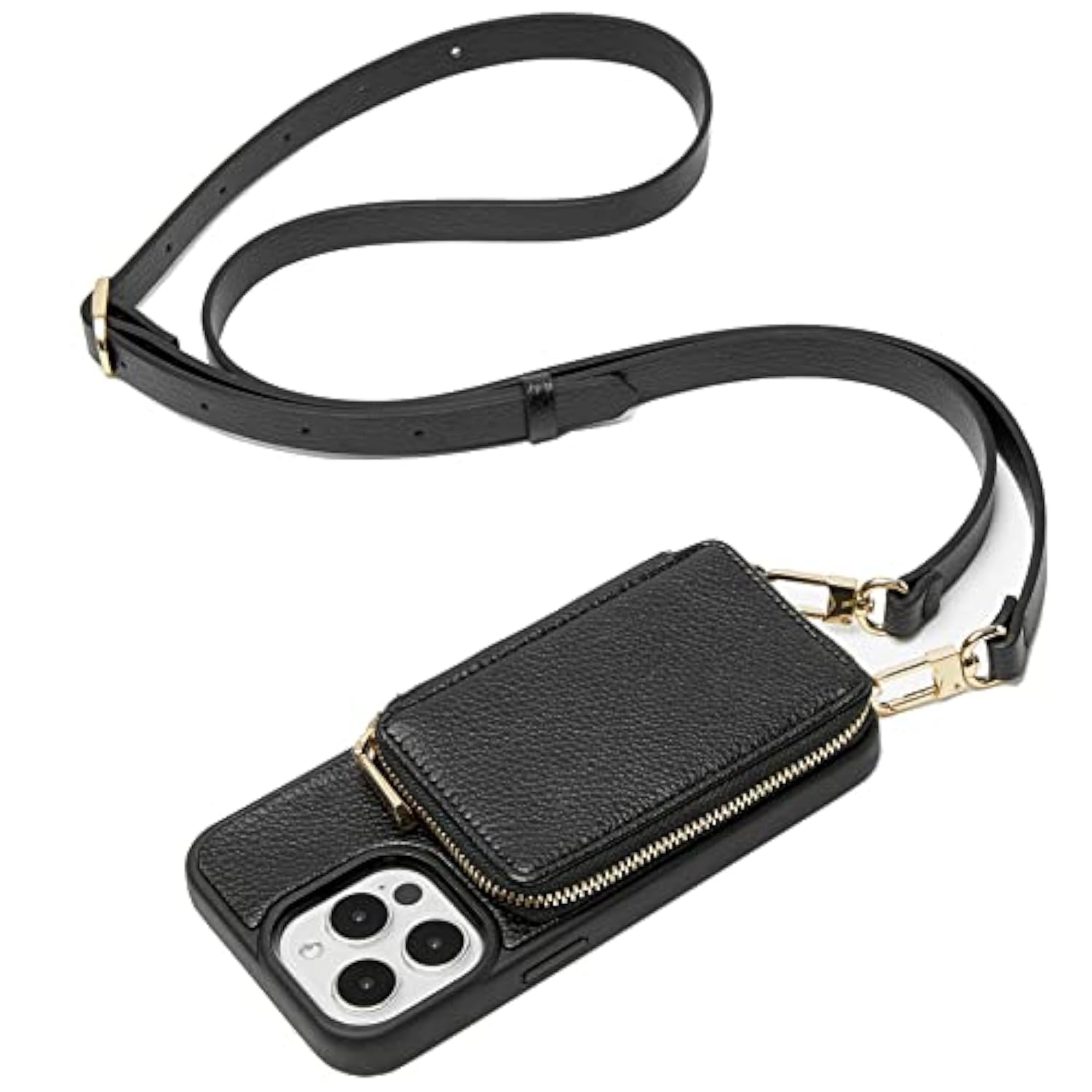 For Iphone 13 Pro Wallet Case, Zipper Crossbody Phone Case With Rfid Blocking Card Holder Wrist Strap Purse Cover For Women Compatible With Iphone 13 Pro (6.1 Inch, 2021)- Black