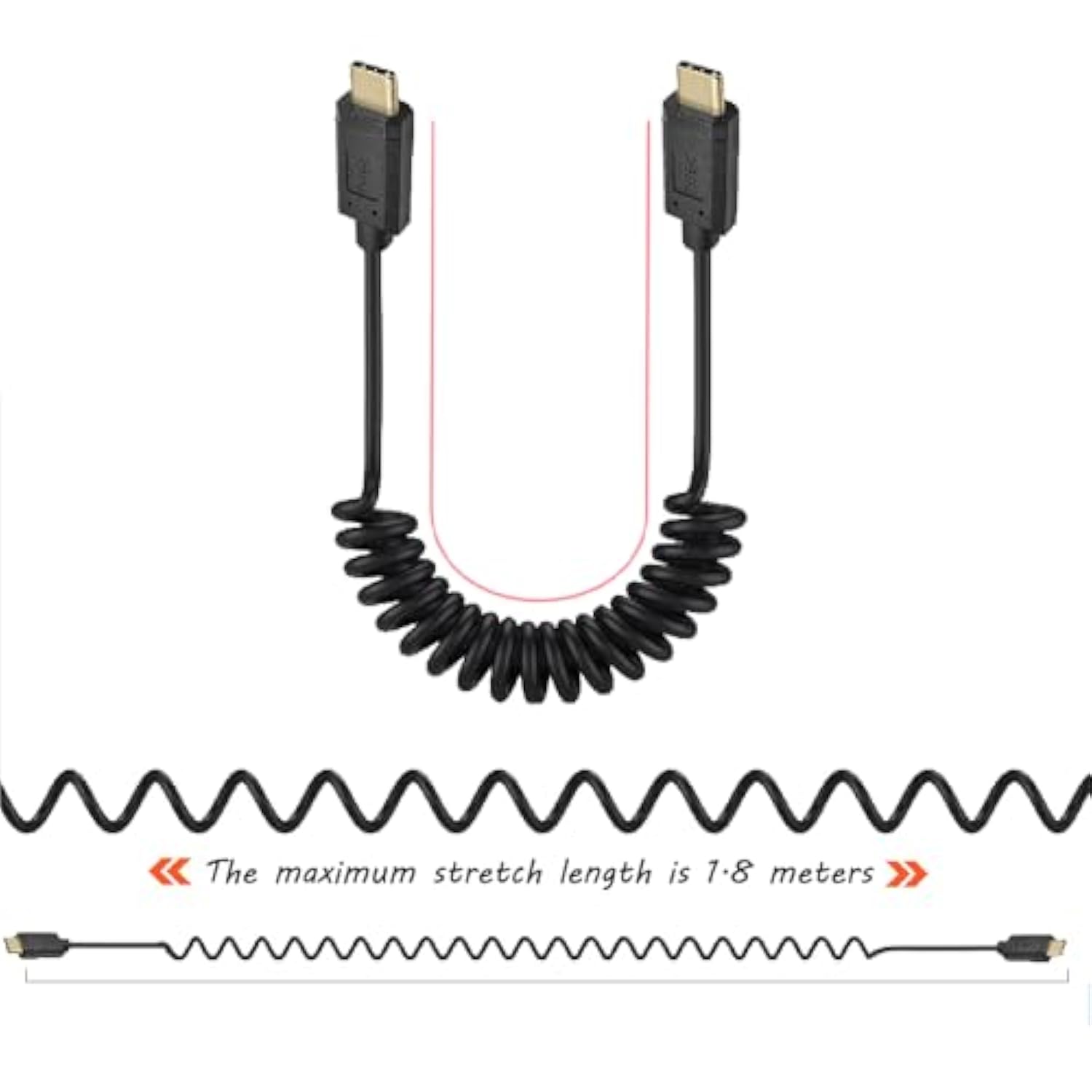 Coiled Usb 3.1 Type C Cable, Usb C Male To 90 Degree Left & Right Angle Usb C