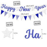 Pre-Strung Blue Glitter Happy New Year 2026 Banner Party Decorations No DIY