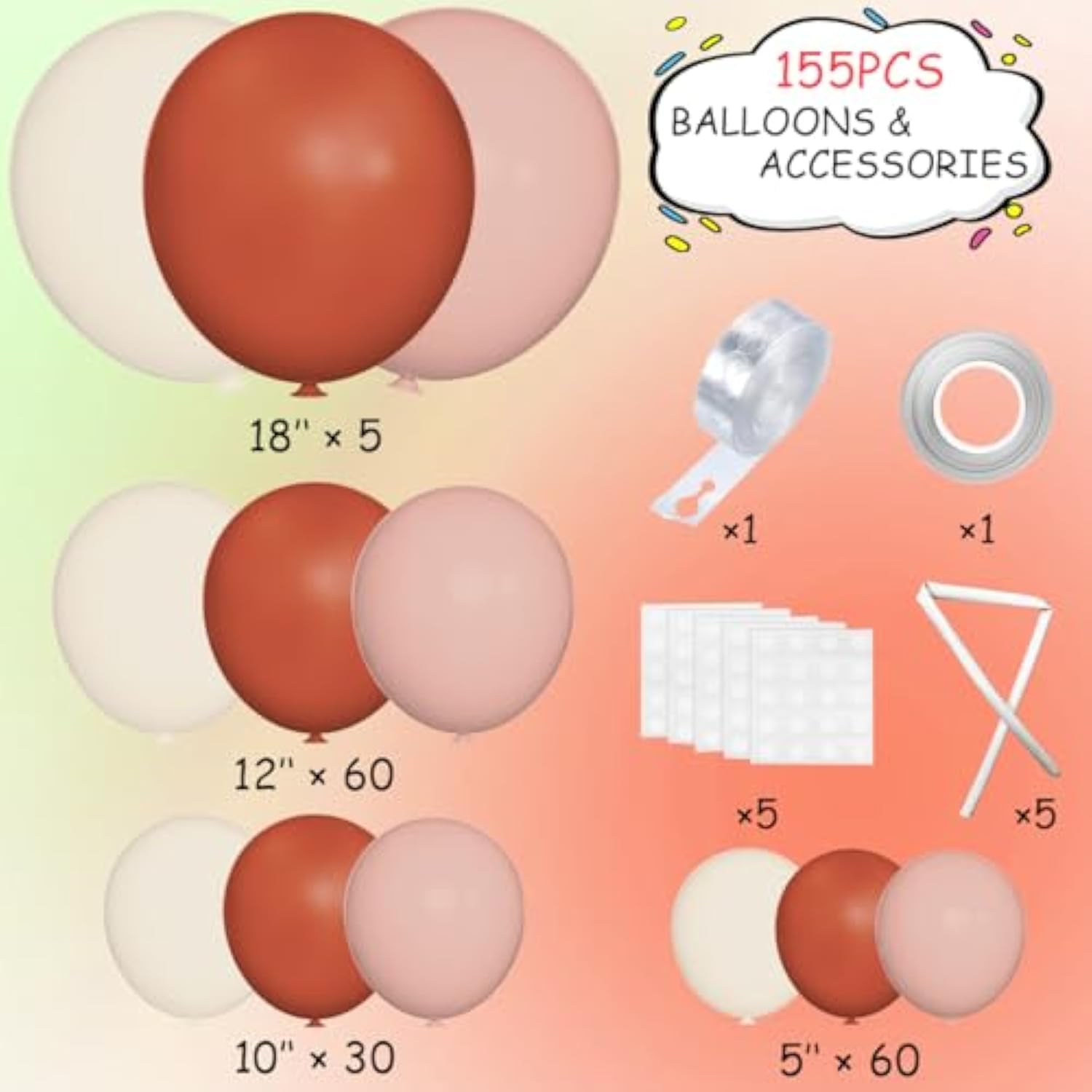 Orange Pink White Balloon Arch Kit: 155 Piece Party Decor
