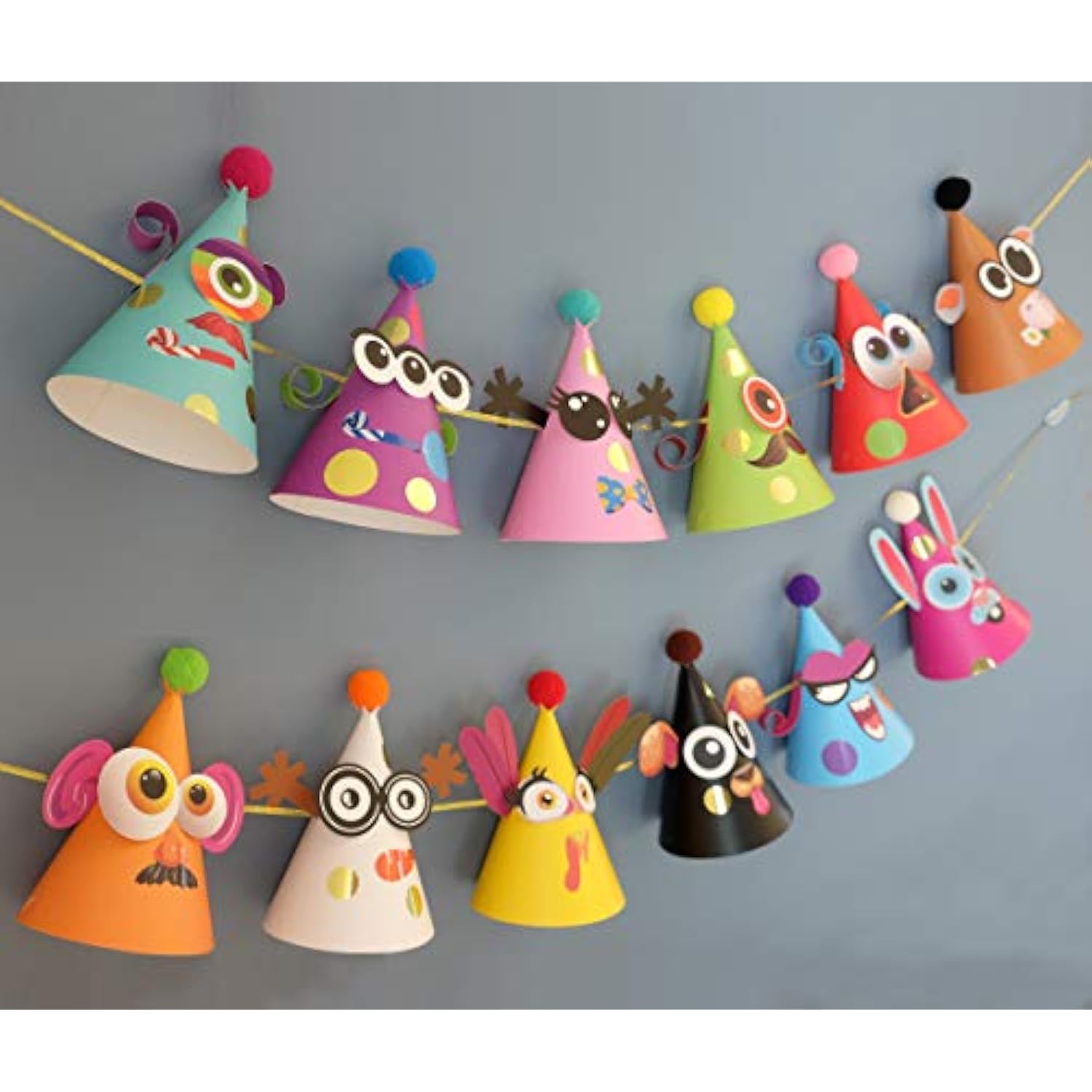24 Pcs Party Hats Birthday Activity Kit With Stickers - Kids Fun Arts & Crafts. Make Your Own Animal & Monster Theme Party Favors & Game Supplies