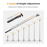 MS08 62'' Phone Selfie Stick Tripod, 2-in-1 Extendable Cell Phone Tripod Stand with Remote, 360° Ball Head Camera Tripod Compatible with DJI Osmo
